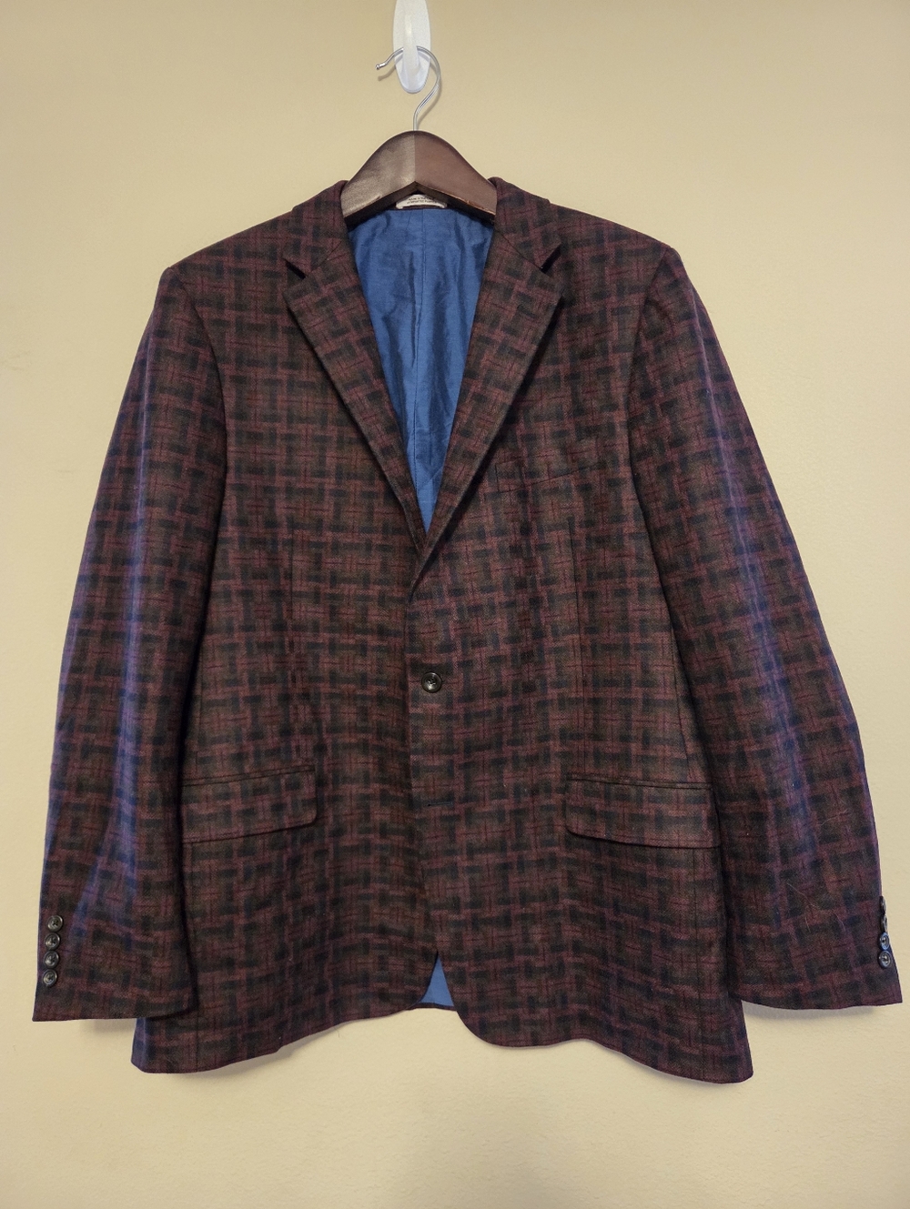 Hickey Freeman Sport Coat 46L Brown Black Check Wool Blend Flannel USA Made